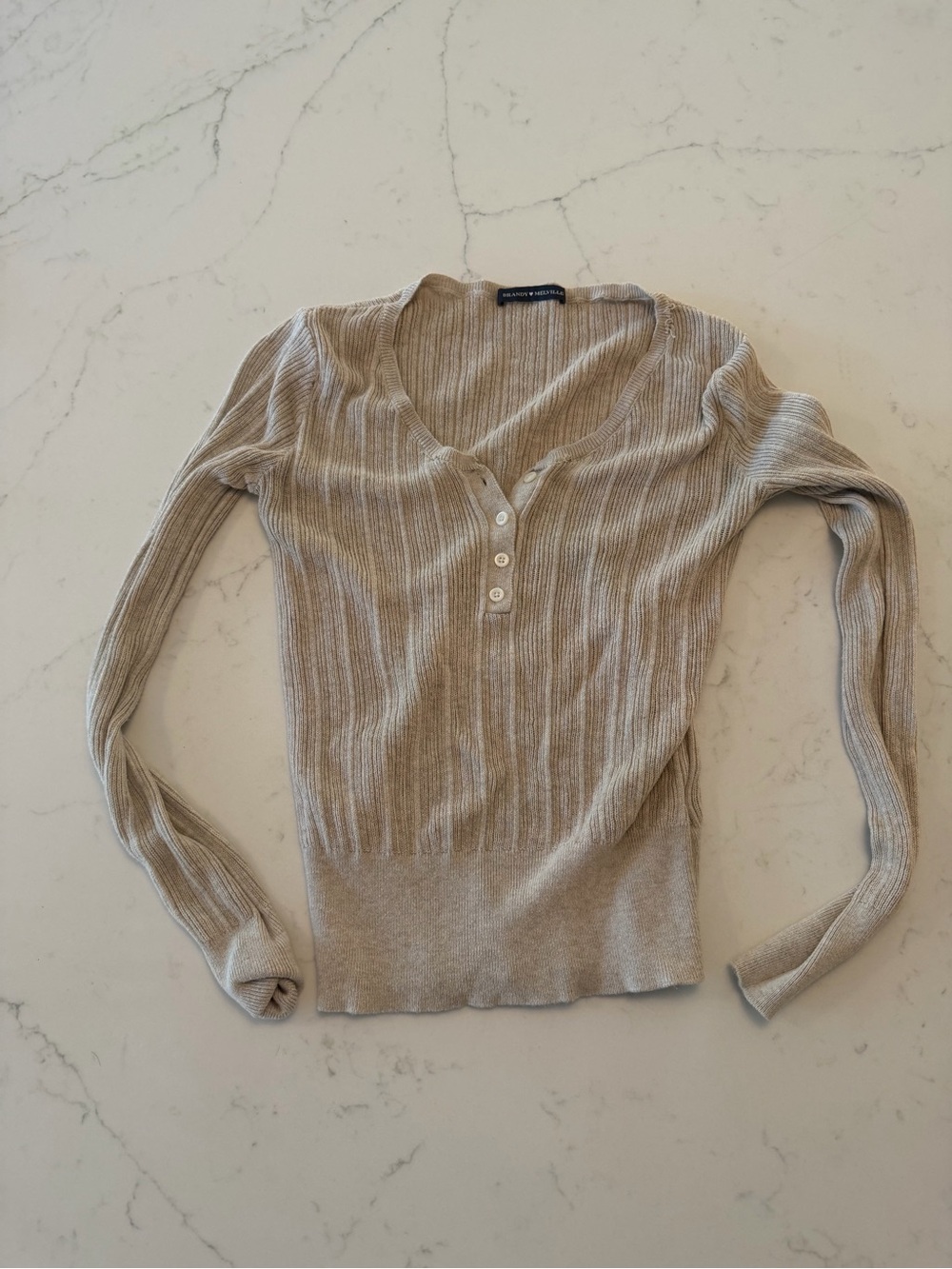 Brandy Melville Ribbed V-Neck Button Sweater - Cream